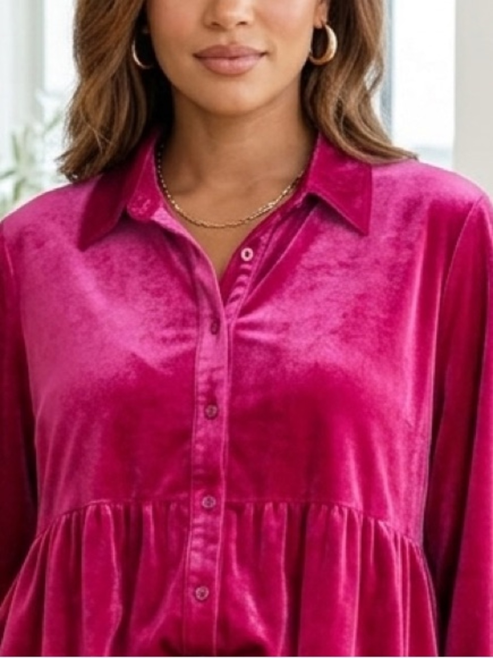 Umgee Fuchsia Velvet Blouse